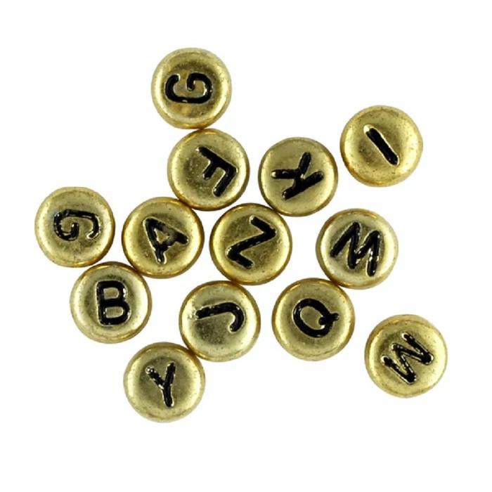 Beads |   6Mm Gold Colour Flat Round Alphabet Beads Beads Beads