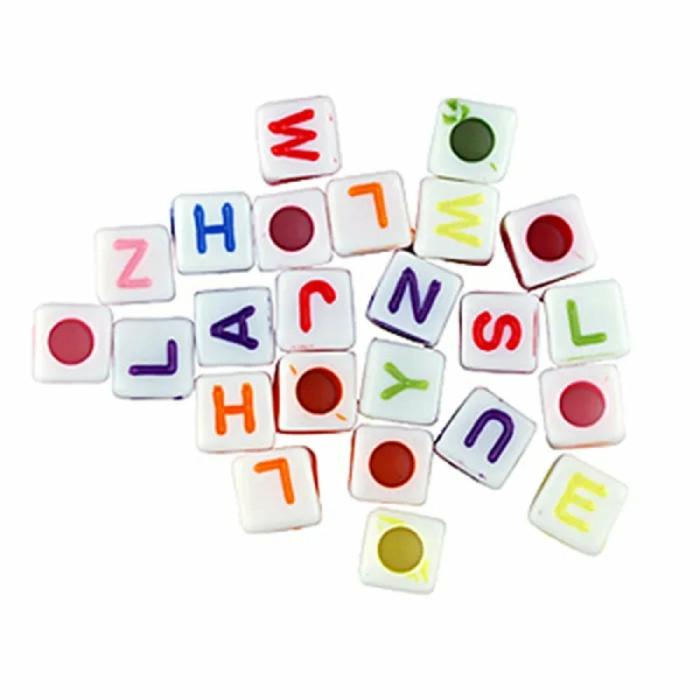 Beads |   White With Assorted Colour Letters Alphabet Cube Beads Beads Beads