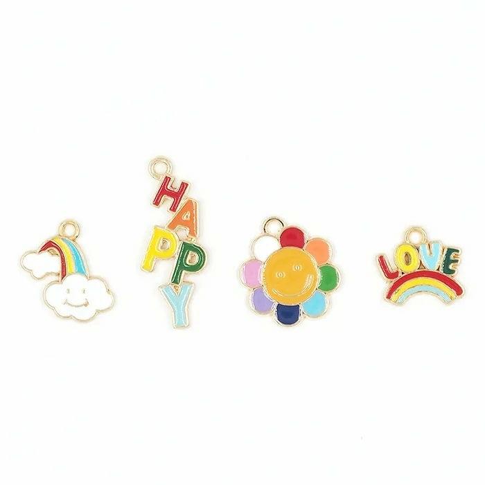 Charms & Pendants |   Happy, Rainbow, Love & Flower Shapes Charms Set Charms & Pendants Charms & Pendants