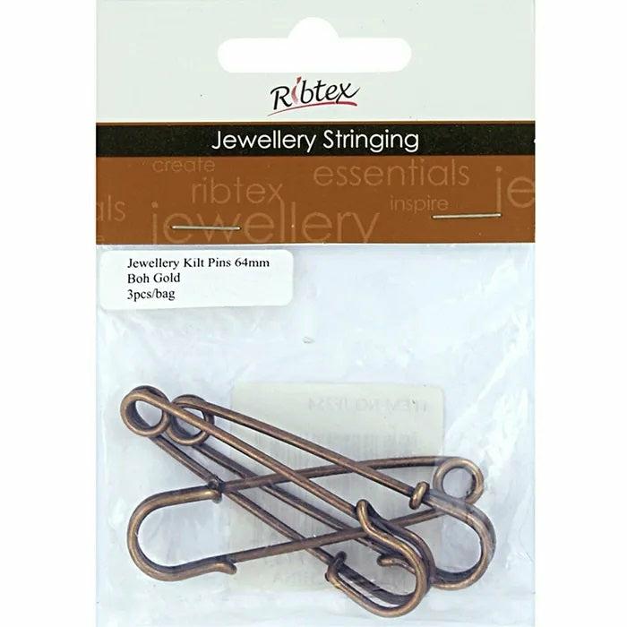 Jewellery Making Accessories |   64Mm Metal Alloy Kilt Pins (Available In 2 Colours) Jewellery Making Accessories Bohemian Gold