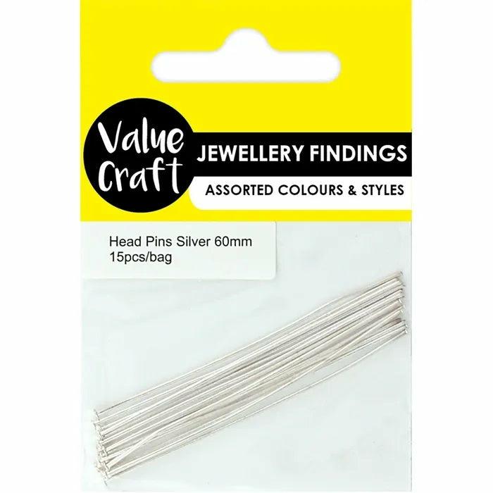 Jewellery Making Basics |   60Mm Silver Colour Head Pins Jewellery Making Basics Jewellery Making Basics