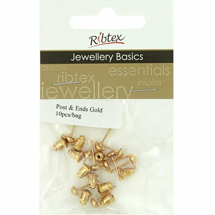 Jewellery Making Basics |   Metal Alloy Earring Studs Post And Ends (Available In 2 Colours) Jewellery Making Basics Gold