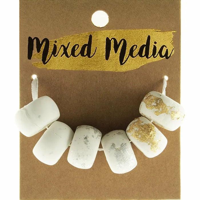 Other Beads |   White With Metallic Silver & Gold Clay Beads Jewellery Making Supplies Other Beads