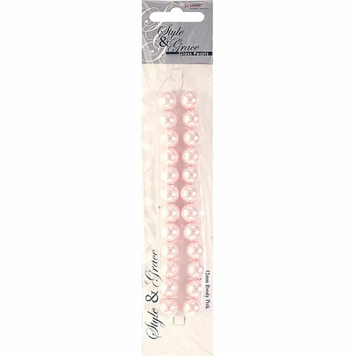 Pearl Beads |   12Mm Round Glass Pearl Beads (Available In 3 Colours) Jewellery Making Supplies Barely Pink