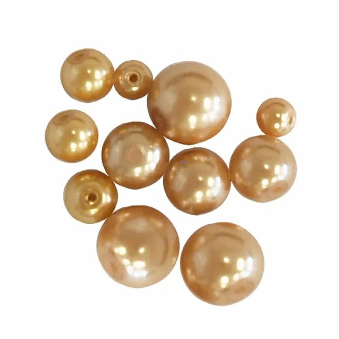 Pearl Beads |   Gold Colour Glass Pearl Beads Jewellery Making Supplies Pearl Beads