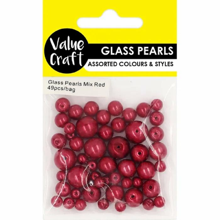 Pearl Beads |   Red Colour Glass Pearl Beads Jewellery Making Supplies Pearl Beads