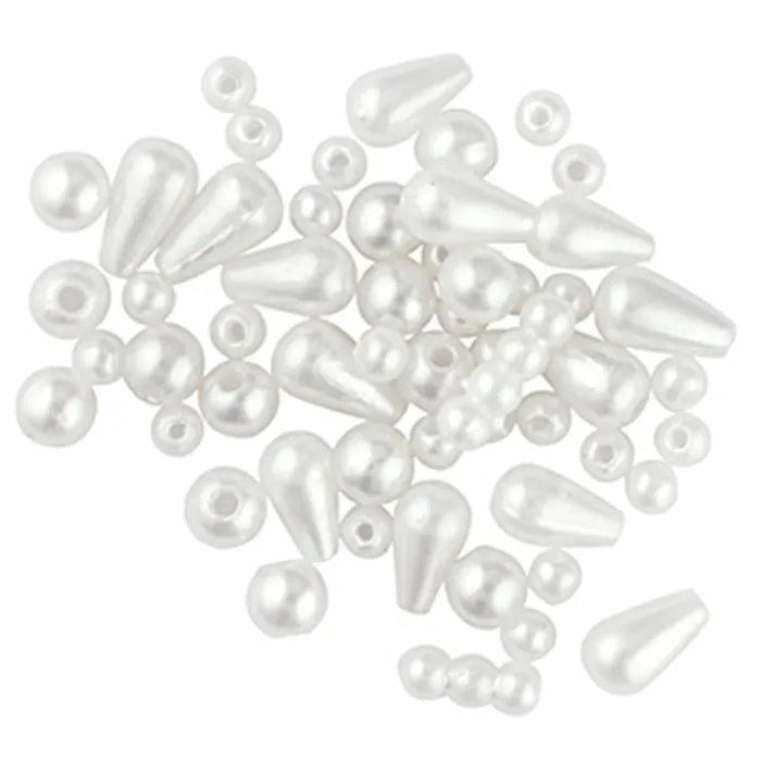 Pearl Beads |   White Assorted Plastic Pearl Drops Beads Jewellery Making Supplies Pearl Beads