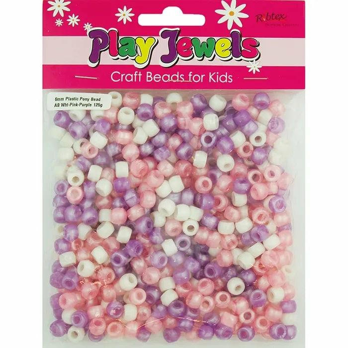 Plastic Beads |   6Mm White, Pink & Purple Colours Pony Beads Beads Beads