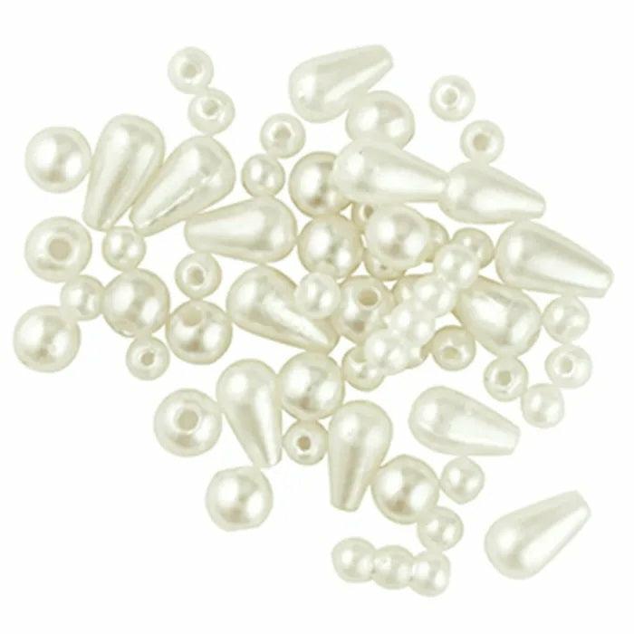 Plastic Beads |   Ivory Assorted Plastic Pearl Drops Beads Jewellery Making Supplies Pearl Beads