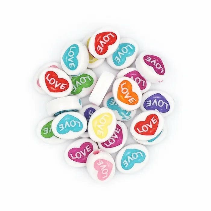 Plastic Beads |   Love Printed Plastic Oval Beads Beads Beads