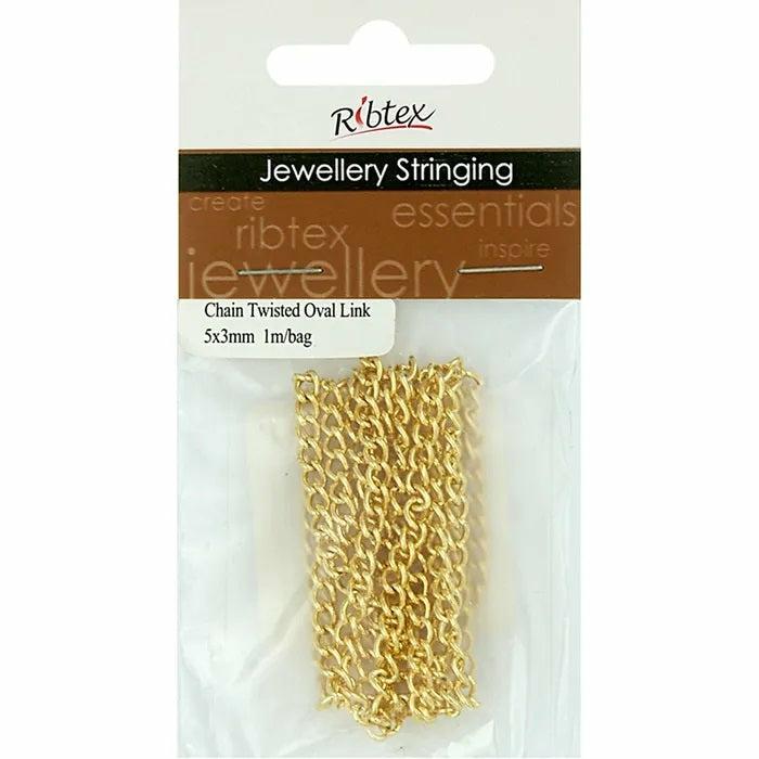 Stringing Materials |   5Mm X 3Mm Metal Alloy Twisted Oval Link Chain (Available In 5 Colours) Jewellery Making Supplies Bohemian Gold