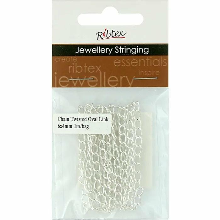 Stringing Materials |   6Mm X 4Mm Metal Alloy Twisted Oval Link Chain (Available In 5 Colours) Jewellery Making Supplies Black