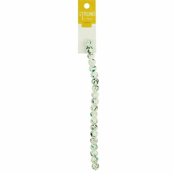 Strung Beads |   10Mm Round Glass White Bead With Paint Splat Strung Beads Jewellery Making Supplies Strung Beads