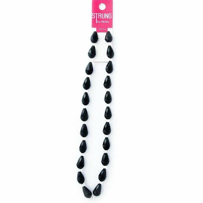 Strung Beads |   Glass Facet Large Teardrop Strung Beads (Available In 4 Colours) Jewellery Making Supplies Black