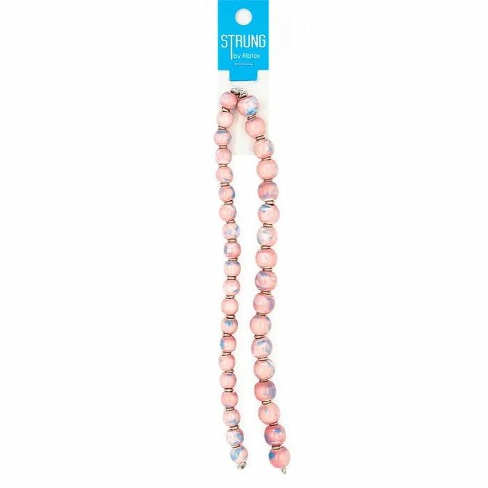 Strung Beads |   Pink – Blue Colour Round Ceramic Strung Beads Jewellery Making Supplies Strung Beads