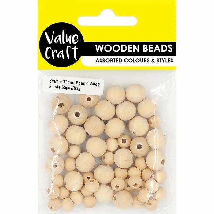 Wooden Beads |   12Mm & 8Mm Round Wooden Beads Jewellery Making Supplies Wooden Beads