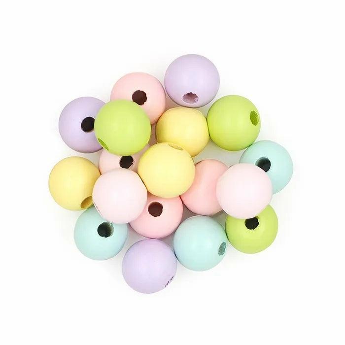 Wooden Beads |   15Mm Pastel Colours Round Wood Beads Jewellery Making Supplies Wooden Beads