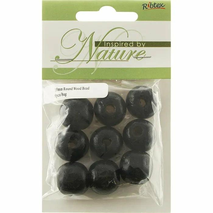 Wooden Beads |   18Mm Black Round Wooden Beads Jewellery Making Supplies Wooden Beads