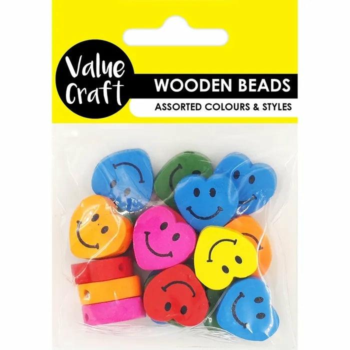 Wooden Beads |   Assorted Fluoro Colours Heart Smiley Wooden Beads Beads Beads