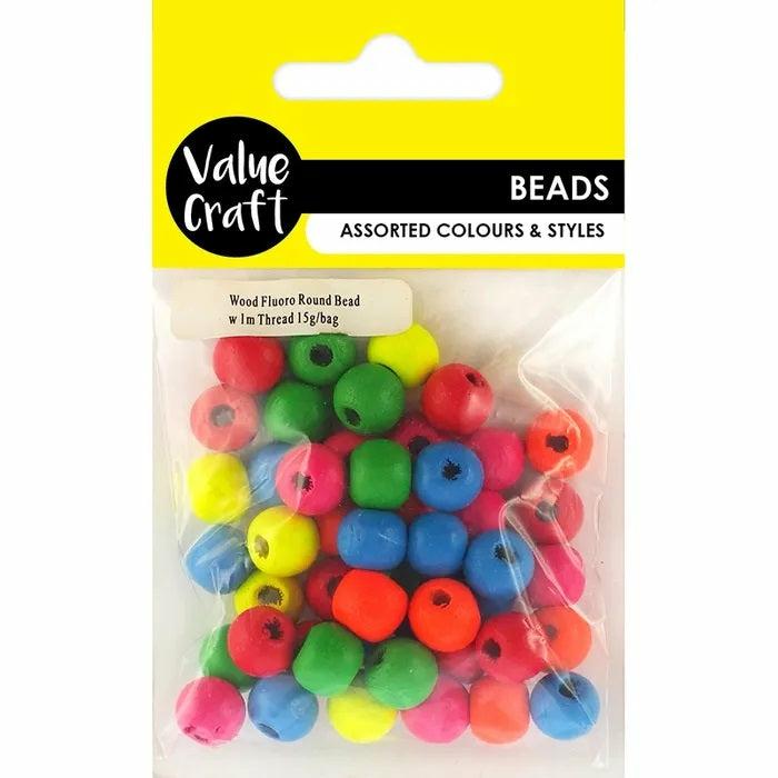 Wooden Beads |   Assorted Fluoro Colours Round Wooden Beads Beads Beads