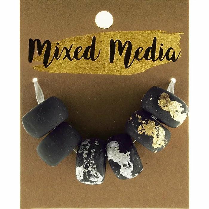 Other Beads |   Black With Metallic Silver & Gold Clay Beads Jewellery Making Supplies Other Beads