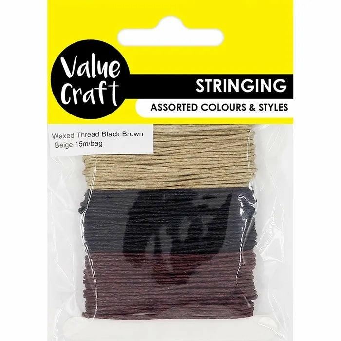 Stringing Materials |   Black – Brown – Beige Waxed Thread Jewellery Making Supplies Stringing Materials