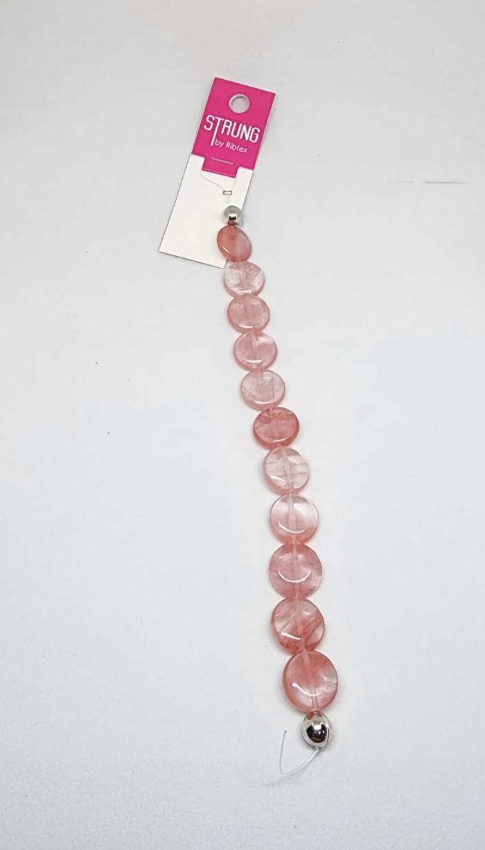 Strung Beads |   Pink Colour Glass Round Squashed Strung Beads Jewellery Making Supplies Strung Beads